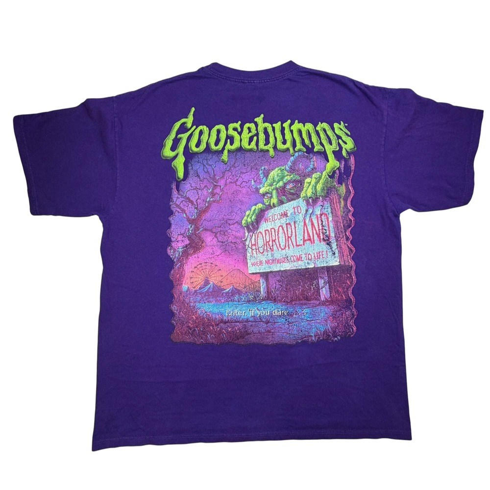 Goosebumps Welcome to HorrorLand Women's XL Purple Double Sided Graphic T Shirt